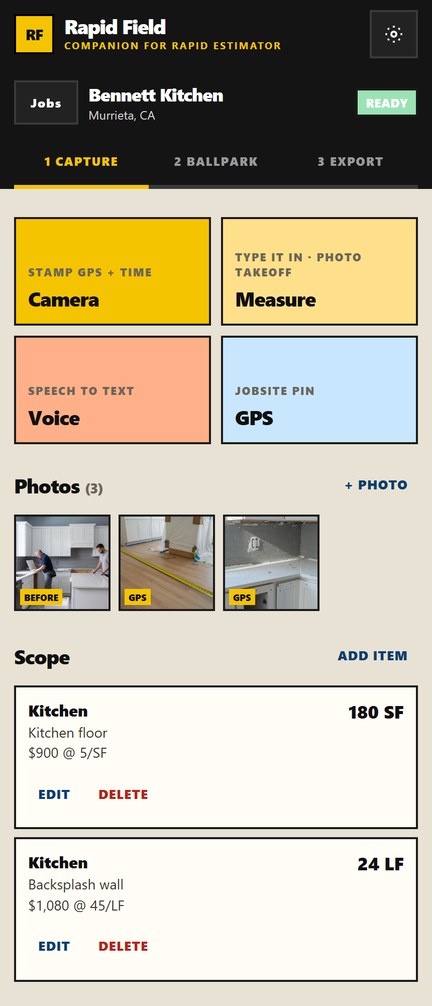Rapid Field Capture with photos, voice, GPS, and measures