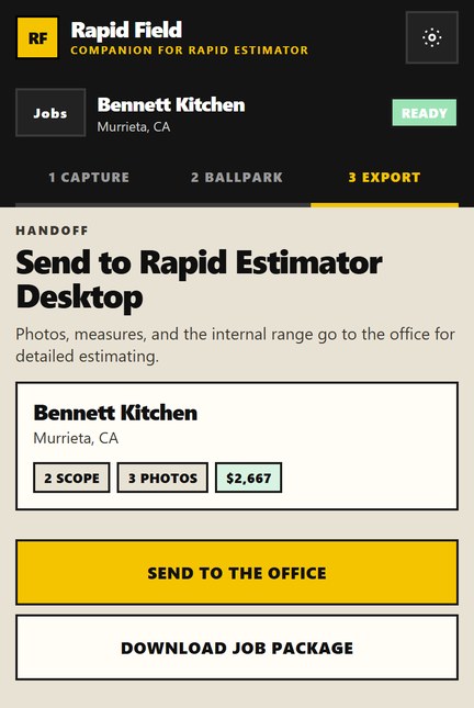 Send the job to Rapid Estimator Desktop